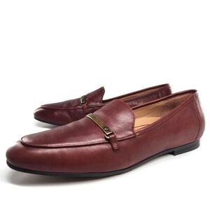 Vionic Evie Brown Leather Brass Bar Bit Flat Slip-On Loafers